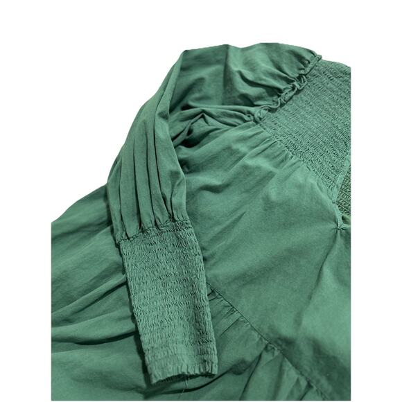 Pomander Place Dress sz M Ceci Smocked Long Sleeve Green Tiered Cotton Mini Boho - Picture 9 of 10